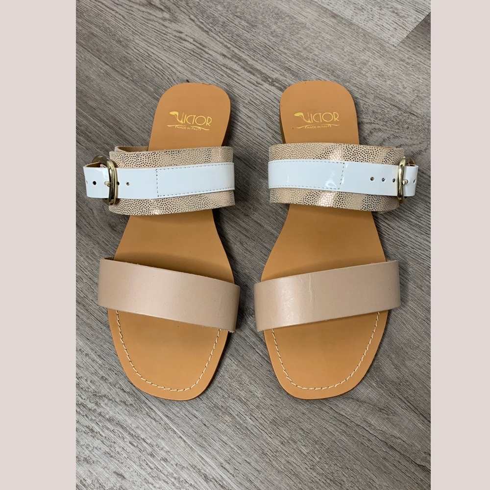 Victor Italian Leather Colorblock Neutral Sandals